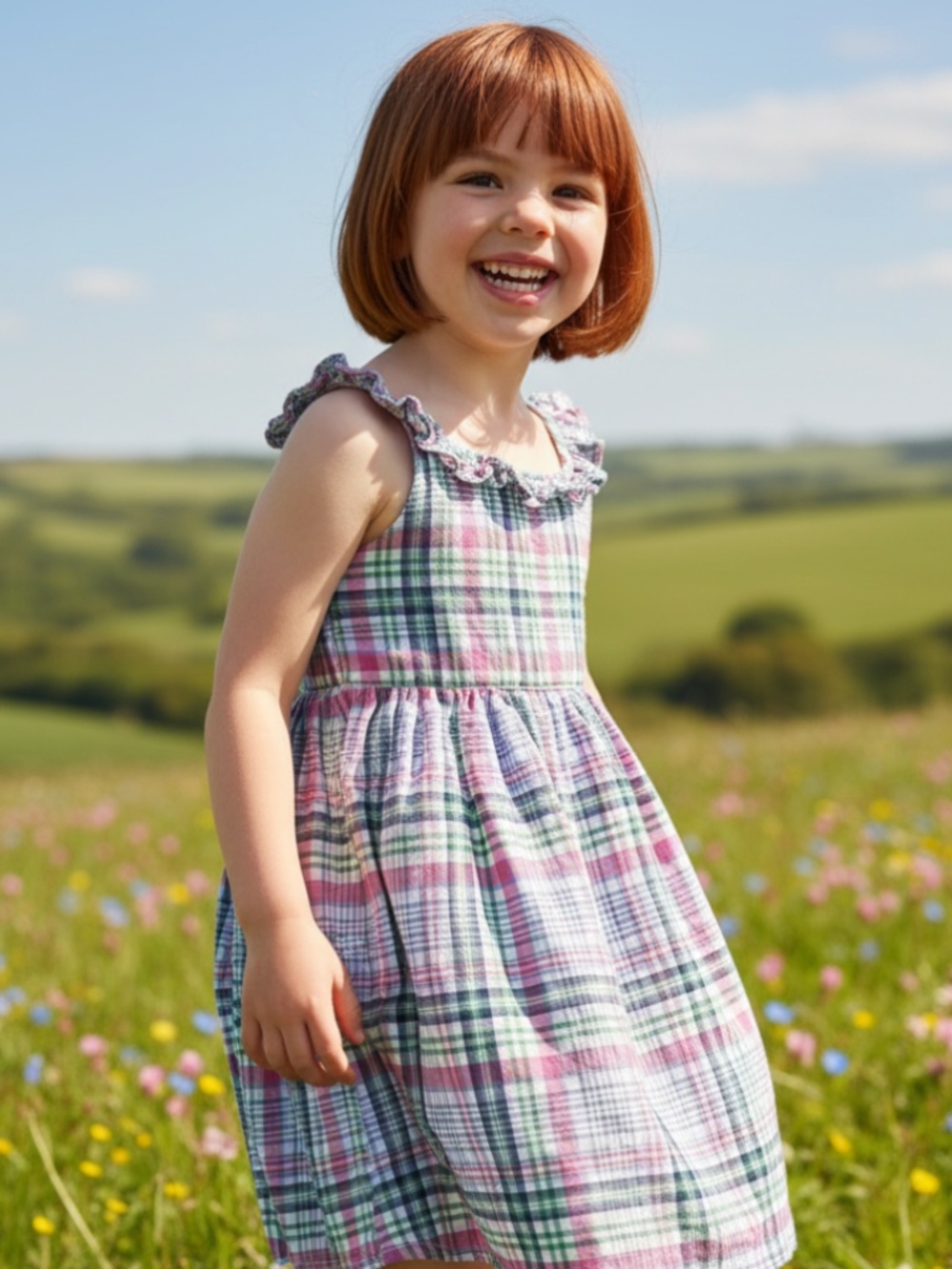 Ralph Lauren Maxi Dress Sundress Girls Sz 4 4T Madras Plaid Pink Blue Ruffle